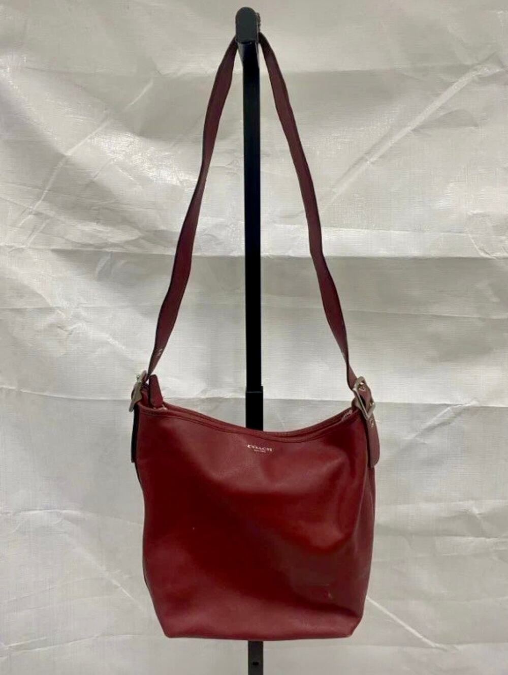 Vtg Coach Red Leather Legacy Shoulder Bag Hobo Bucket silver hw
